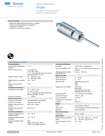 Baumer PF20S Flow measurement Fiche technique | Fixfr