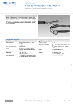 Baumer Sensor cable for encoders HEK 17 Cables / connector Fiche technique