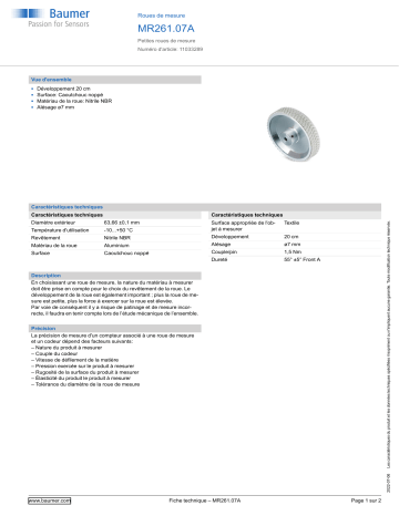 Baumer MR261.07A Measuring wheel Fiche technique | Fixfr