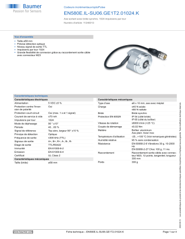 Baumer EN580E.IL-SU06.GE1T2.01024.K Incremental encoder Fiche technique | Fixfr