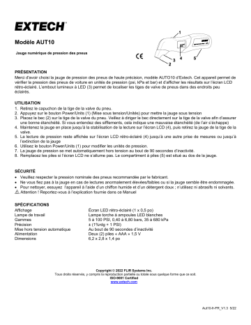 Extech Instruments AUT10 Digital Tire Pressure Gauge Manuel utilisateur | Fixfr