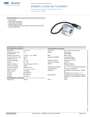 Baumer EN580E.IL-SU06.GE1T2.04096.K Incremental encoder Fiche technique | Fixfr