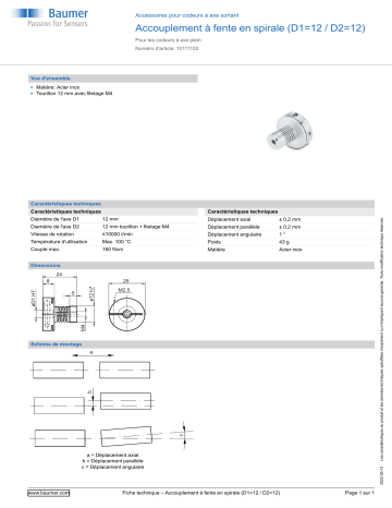 Baumer Spiral coupling (D1=12 / D2=12) Mounting solid shaft encoder Fiche technique | Fixfr