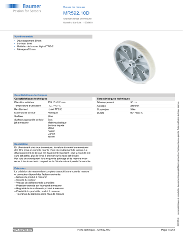 Baumer MR592.10D Measuring wheel Fiche technique | Fixfr