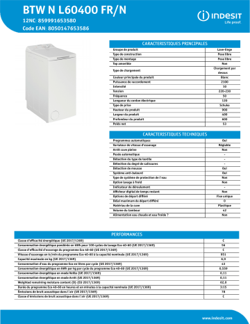 Indesit BTW N L60400 FR/N Washing machine Manuel utilisateur | Fixfr