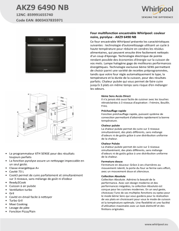 Whirlpool AKZ9 6490 NB Oven Manuel utilisateur | Fixfr