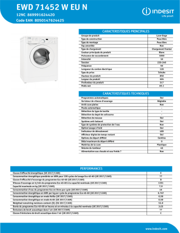 Indesit EWD 71452 W EU N Washing machine Manuel utilisateur | Fixfr