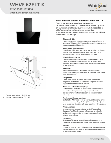 Whirlpool WHVF 62F LT K Hood Manuel utilisateur | Fixfr