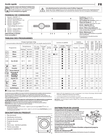 Whirlpool FFB 10469 BV EE Washing machine Manuel utilisateur | Fixfr