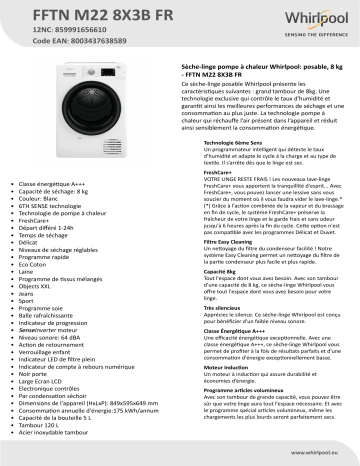Whirlpool FFTN M22 8X3B FR Dryer Manuel utilisateur | Fixfr