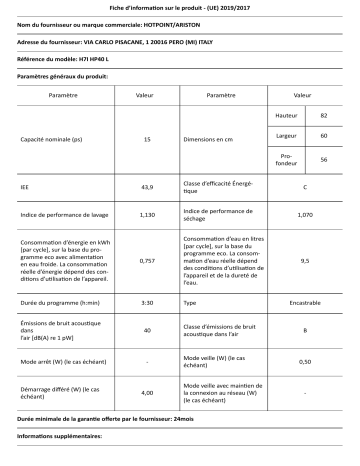 HOTPOINT/ARISTON H7I HP40 L Dishwasher Manuel utilisateur | Fixfr