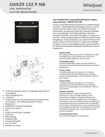 Whirlpool OAKZ9 132 P NB Oven Manuel utilisateur | Fixfr