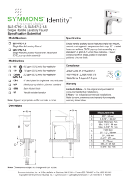 Symmons Industries SLS-6710-DP4 Identity™ 2.2 gpm 1 Hole Deck Mount Lavatory Faucet Installation manuel