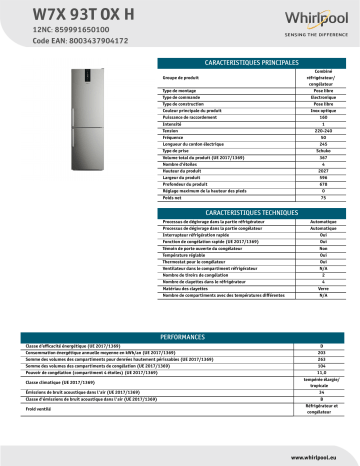 Whirlpool W7X 93T OX H Fridge/freezer combination Manuel utilisateur | Fixfr