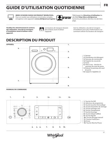 Whirlpool FWDD117168SBS EX Washer dryer Manuel utilisateur | Fixfr
