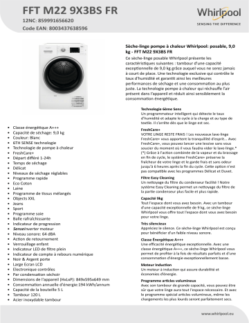Whirlpool FFT M22 9X3BS FR Dryer Manuel utilisateur | Fixfr