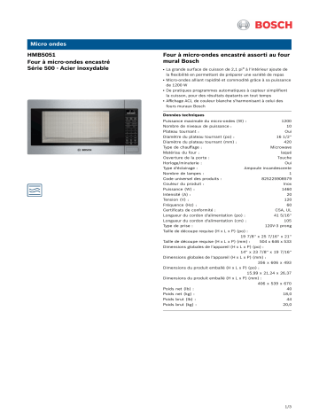 HMB5051/02 | Bosch HMB5051/01 Built-In Microwave Oven spécification | Fixfr