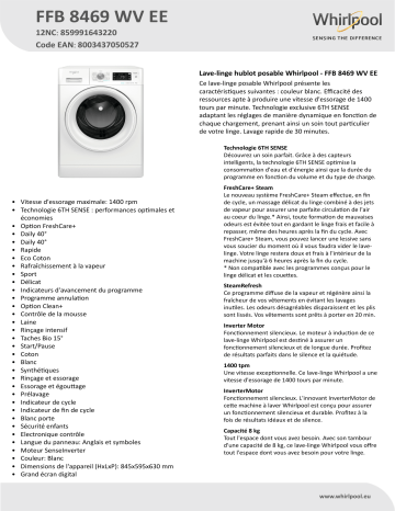 Whirlpool FFB 8469 WV EE Washing machine Manuel utilisateur | Fixfr