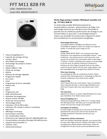 Whirlpool FFT M11 82B FR Dryer Manuel utilisateur | Fixfr