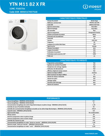 Indesit YTN M11 82 X FR Dryer Manuel utilisateur | Fixfr