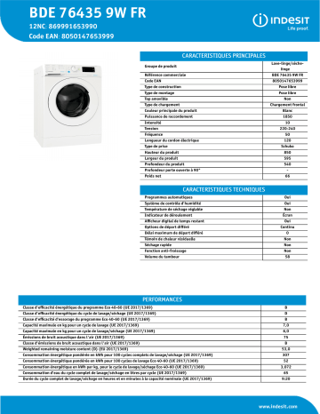 Indesit BDE 76435 9W FR Washer dryer Manuel utilisateur | Fixfr