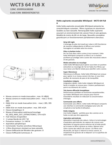 Whirlpool WCT3 64 FLB X Hood Manuel utilisateur | Fixfr