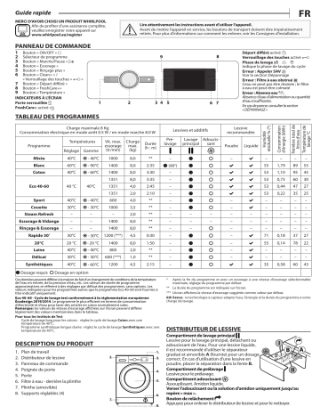 Whirlpool FFB 8469 BV FR Washing machine Manuel utilisateur | Fixfr