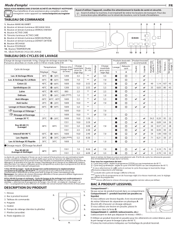 HOTPOINT/ARISTON NDB 10725 WA FR Washer dryer Manuel utilisateur | Fixfr