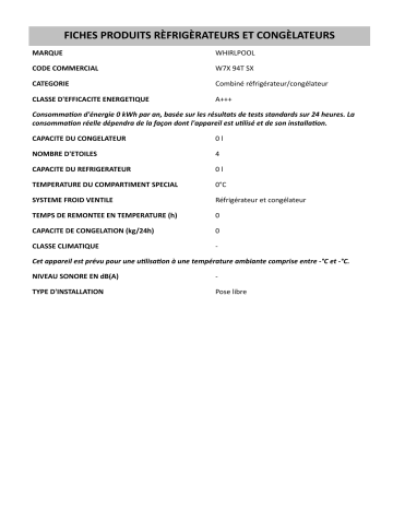 Whirlpool W7X 94T SX Fridge/freezer combination Product information | Fixfr