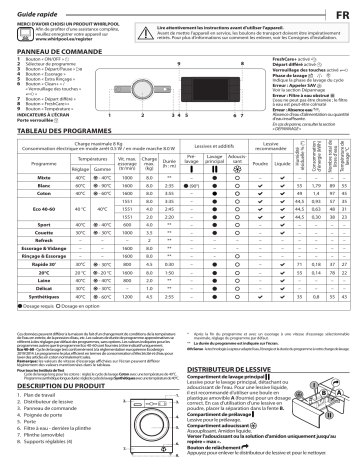 Whirlpool FFBBE 8648 BEV F Washing machine Manuel utilisateur | Fixfr