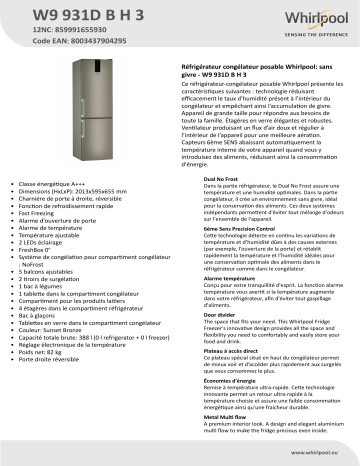 Whirlpool W9 931D B H 3 Fridge/freezer combination Manuel utilisateur | Fixfr