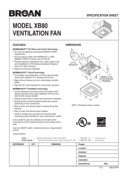 Broan XB80 Ultra Green™ 80 CFM Bathroom Exhaust Fan in White spécification