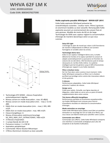 Whirlpool WHVA 62F LM K Hood Manuel utilisateur | Fixfr