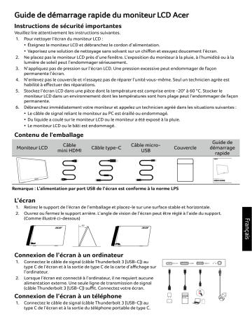 Acer PM141Q Monitor Guide de démarrage rapide | Fixfr