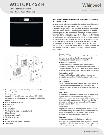 Whirlpool W11I OP1 4S2 H Oven Manuel utilisateur | Fixfr