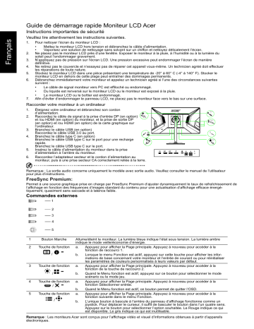 Acer XR272UP Monitor Guide de démarrage rapide | Fixfr