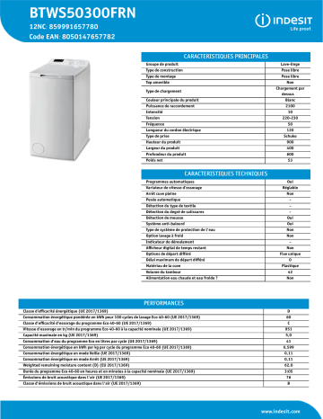 Indesit BTWS50300FRN Washing machine Manuel utilisateur | Fixfr