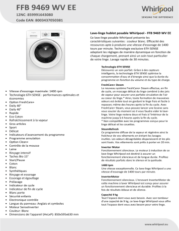 Whirlpool FFB 9469 WV EE Washing machine Manuel utilisateur | Fixfr