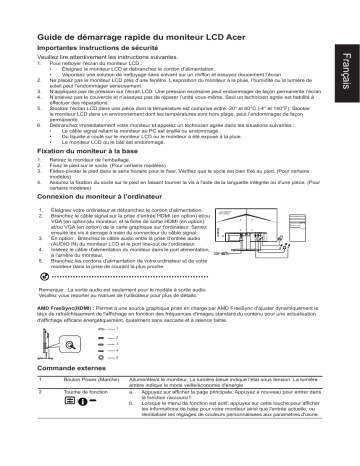 Acer KE242Y Monitor Guide de démarrage rapide | Fixfr