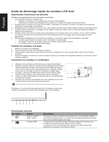 VG243Y | Acer VG273 Monitor Guide de démarrage rapide | Fixfr