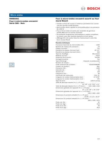 Bosch HMB5061/01 Built-In Microwave Oven spécification | Fixfr