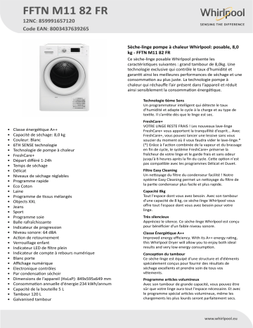 Whirlpool FFTN M11 82 FR Dryer Manuel utilisateur | Fixfr