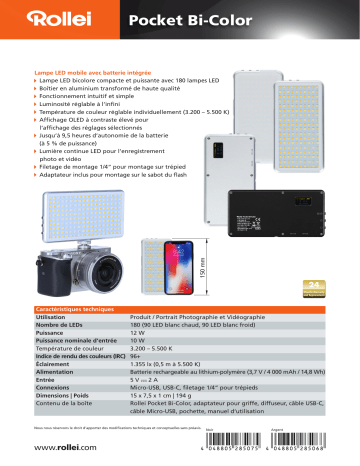 Rollei Lumen Pocket Bi-Color v1 Manuel utilisateur | Fixfr