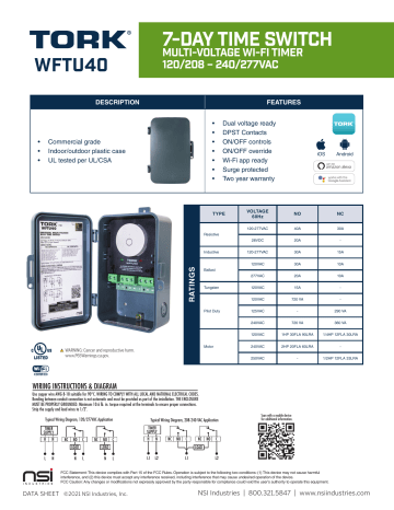 NSI WFTU40 WiFi Tmer 40A 120-277V DPDT Outdr Manuel utilisateur | Fixfr