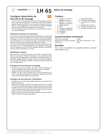 Neumann LH 65 Guide de démarrage rapide | Fixfr