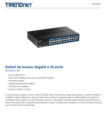 Trendnet TEG-S25D 24-Port Gigabit Desktop Switch Fiche technique | Fixfr