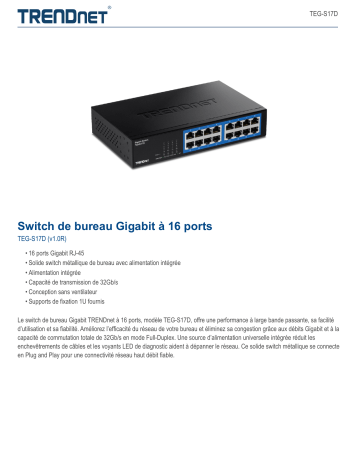 Trendnet TEG-S17D 16-Port Gigabit Desktop Switch Fiche technique | Fixfr