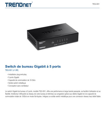 Trendnet TEG-S51 5-Port Gigabit Desktop Switch Fiche technique | Fixfr