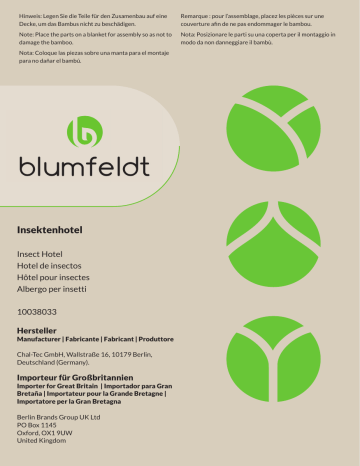Blumfeldt 10038033 Bug hotel Manuel du propriétaire | Fixfr