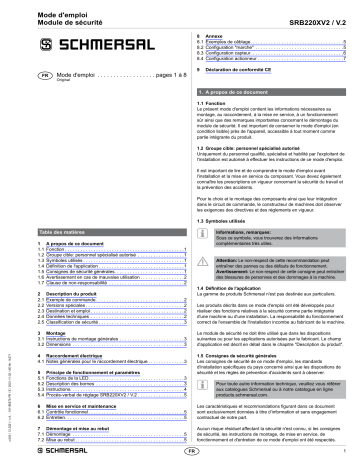 schmersal SRB220XV2 / V.2 Safety relay module Mode d'emploi | Fixfr